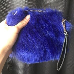 Electric blue FAUX fur clutch